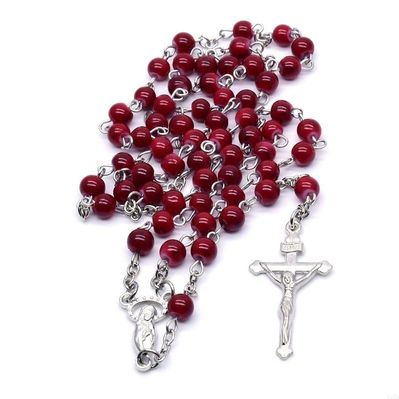 62KD 6mm Rosary Glass Beads Jesus for Cross Pendant Necklace Charm Chain Jewelry Christian Gifts