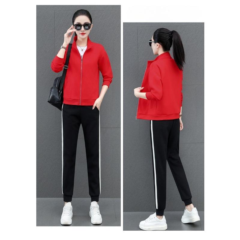 Versatile Casual Stand Collar Open Cardigan Two Piece Sports Suits for Women Fashion Spring Autumn Outfits