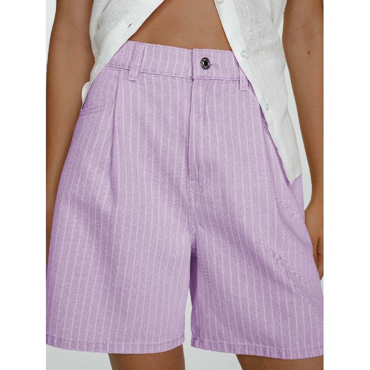 Modische Lässige Damen Gestreifte Lockere High Waist Damen Denim Shorts