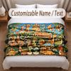 Dinosaur Theme Soft Blanket Personalized Custom Name Text Print Warm Blanket Home Sofa Bedroom Decor