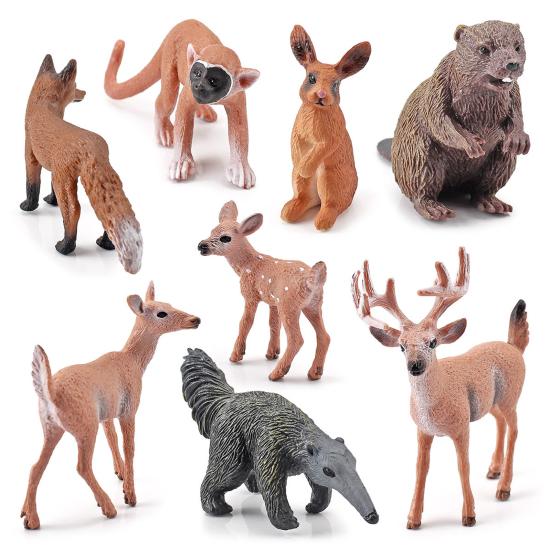 Animal Model Simulated PVC Home Decoration Beaver Anteater Squirrel Monkey White Tail Deer Fox Figurine for Children