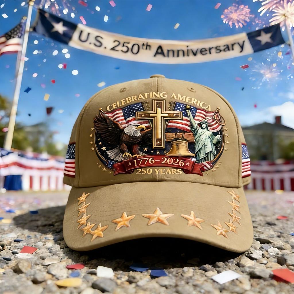 3D Printed American 250 Free Muse American Eagle Two Flags Commemorative Baseball Cap