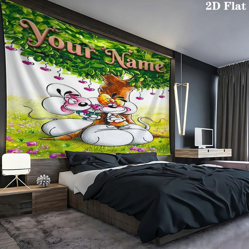 Diddl Custom Name Wall Tapestry Aesthetic Wall Hanging Printed Fabric Blanket Decorative Tapestries for Bedroom Living Room Home Decor