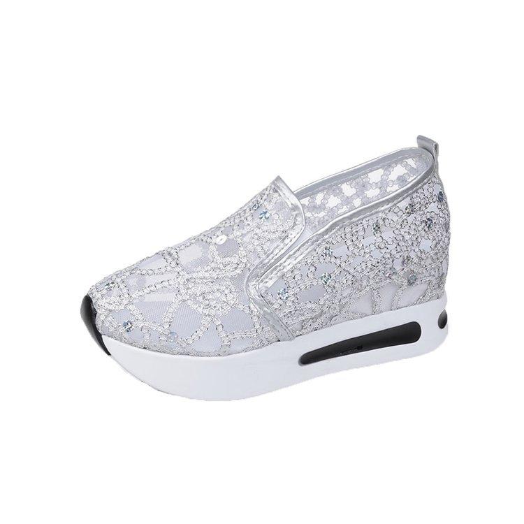 

Весна и лето новые туфли на платформе с сетчатым верхом, дышащие, модные, с пайетками, женские туфли 35 серебряный