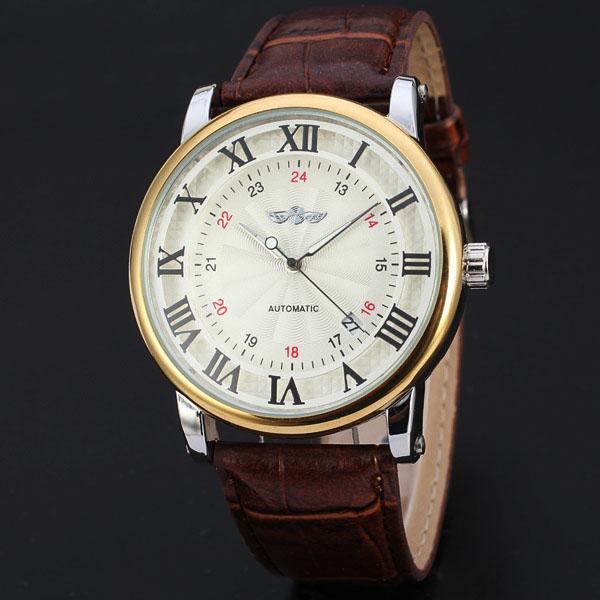 Relogio Relojes New Fashion Rose Gold Watches Day Date Automatic Self Wind Leather Strap Men's Watches Mechanical Watches