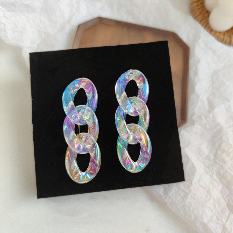 

Большие акриловые висячие серьги для женщин, массивные серьги в корейском стиле в стиле панк, прозрачные цветные серьги-цепочки, богемные ювелирные аксессуары