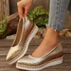 2026 New High Heels Pointed Toe Comfortable High-Heeled Shoes Ladies Shallow Mouth Lace-Up Clogs Wedge Platform Women Sneakers