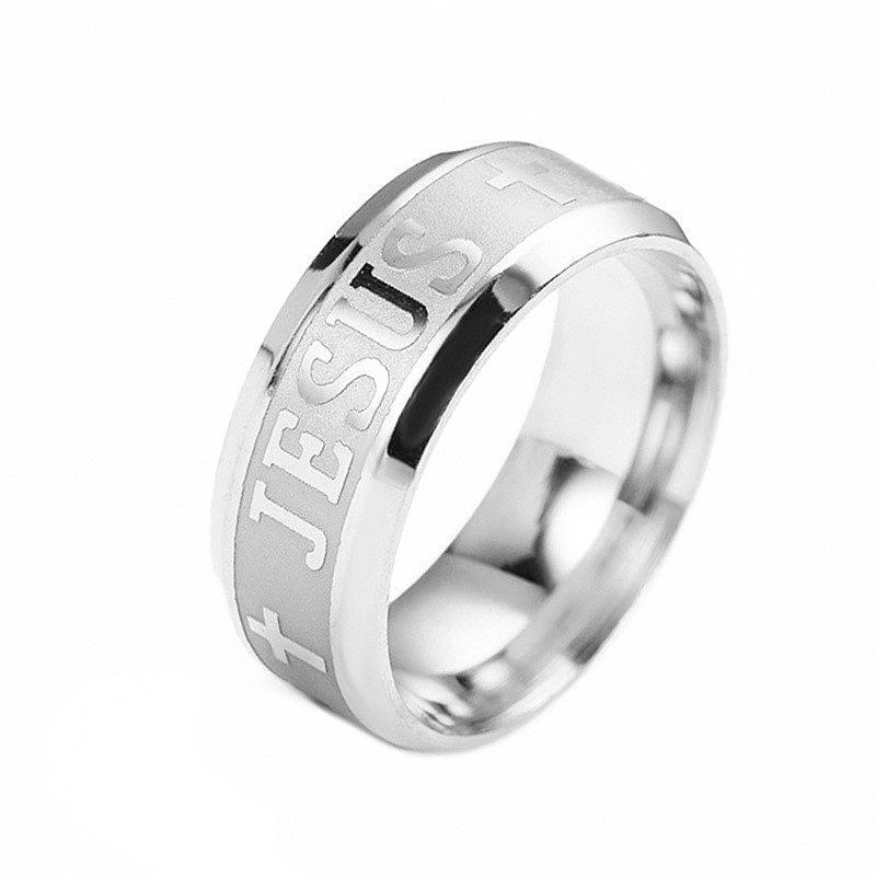 Men's European & American Retro JESUS Cross Titanium Steel Ring - Popular Fashion Jewelry