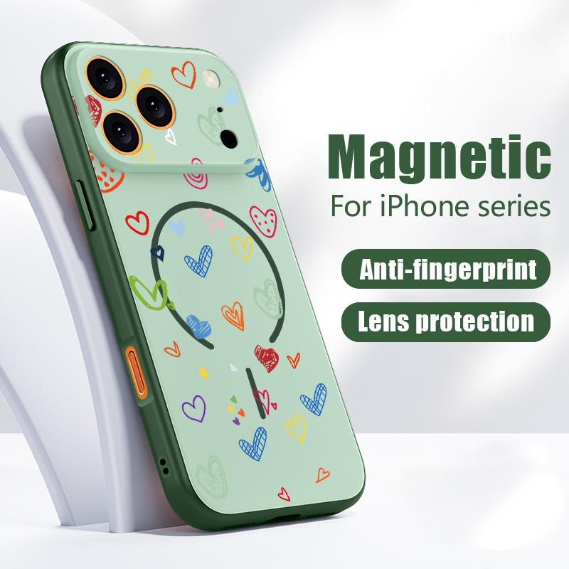 Cute Cartoon Love Hearts Case For iPhone 17 Pro Max Funda iPhone 16 15 14 13 Pro Max Magnetic For Magsafe Hybrid Slim Matte Cover