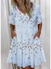 Europäische und amerikanische Damenmode Kurzes Print Rüschen Taschenkleid