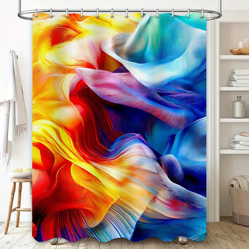 Abstract Watercolor Shower Curtain Colorful Bath Decor with Fractal Design for Home Bathroom Modern Water Splash Printing Easy H