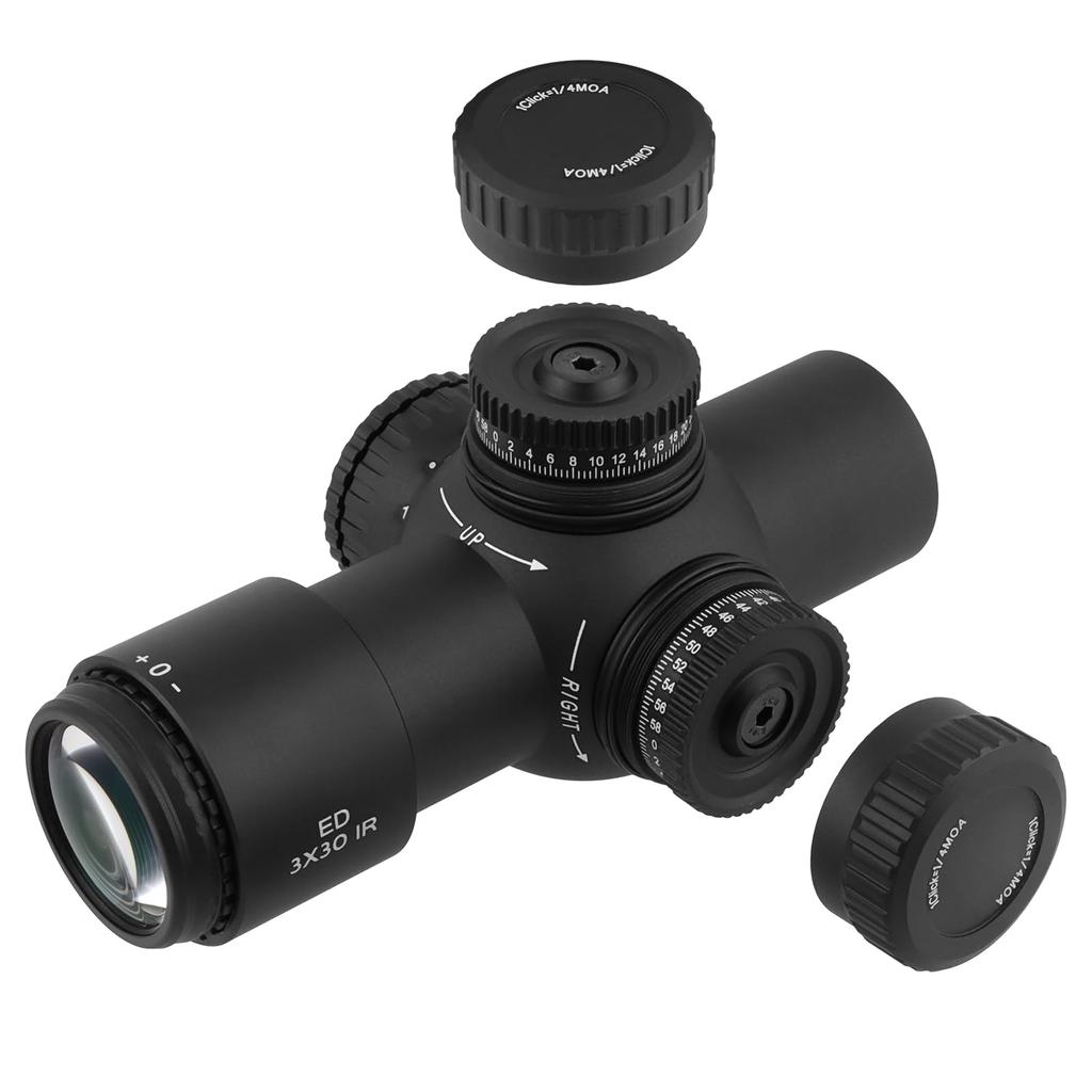 FOCUHUNTER 3x30 Prism 1200G IP67 Red Green 12cm Compact Short Tactical Sight for and Airsoft Riflescope, Shockproof, Waterproof, 6-Level Half-Mildot,