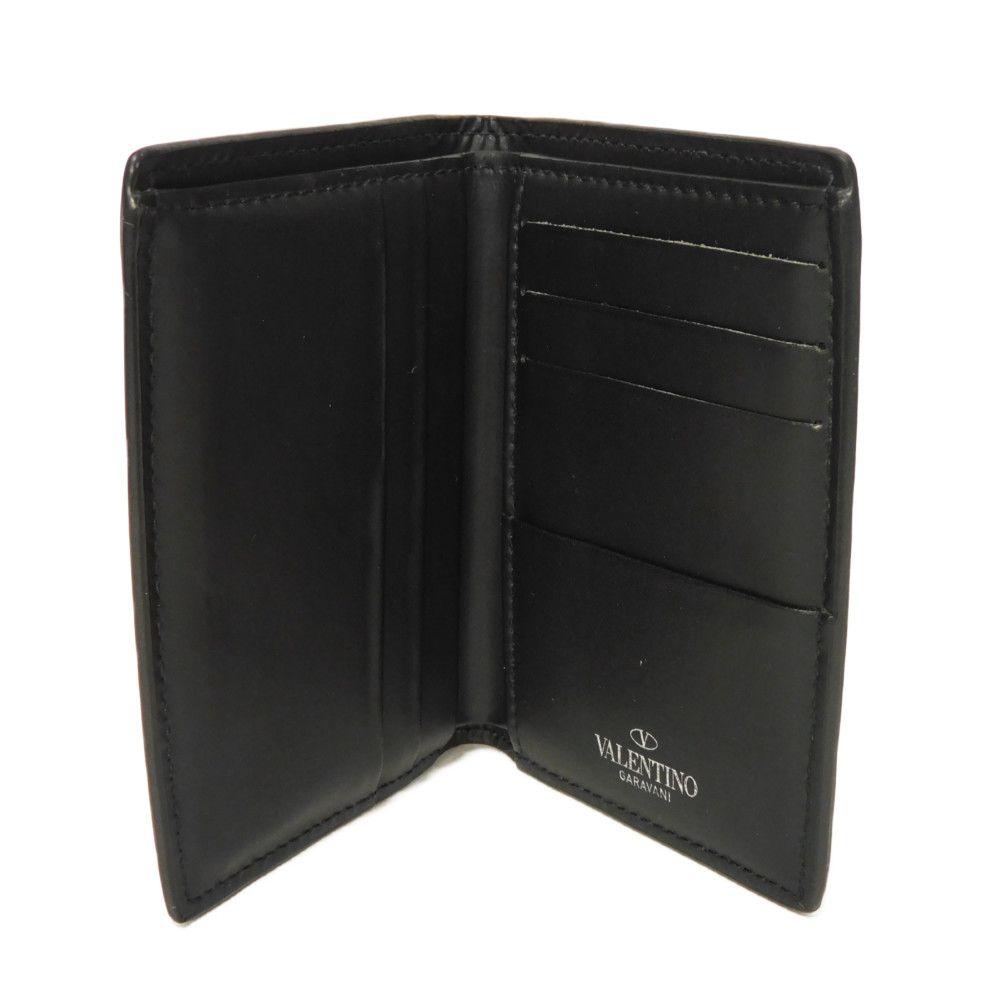 Used 8901 VLTN Logo Card Holder 2Y2P0576LVN 7946 Smooth Calfskin White Pass Case/Business Card Holder/Pass Case Black