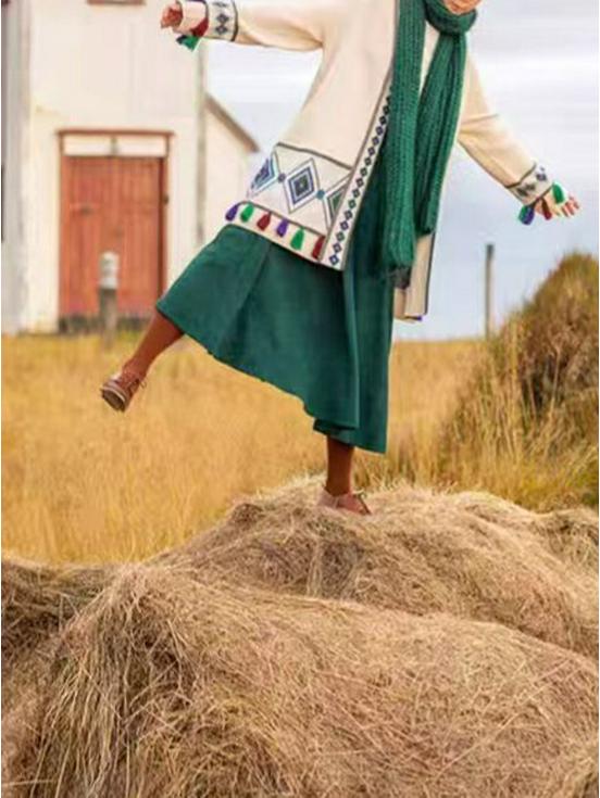 Damen Gelbe Ethnische Quasten Strickjacke Mantel