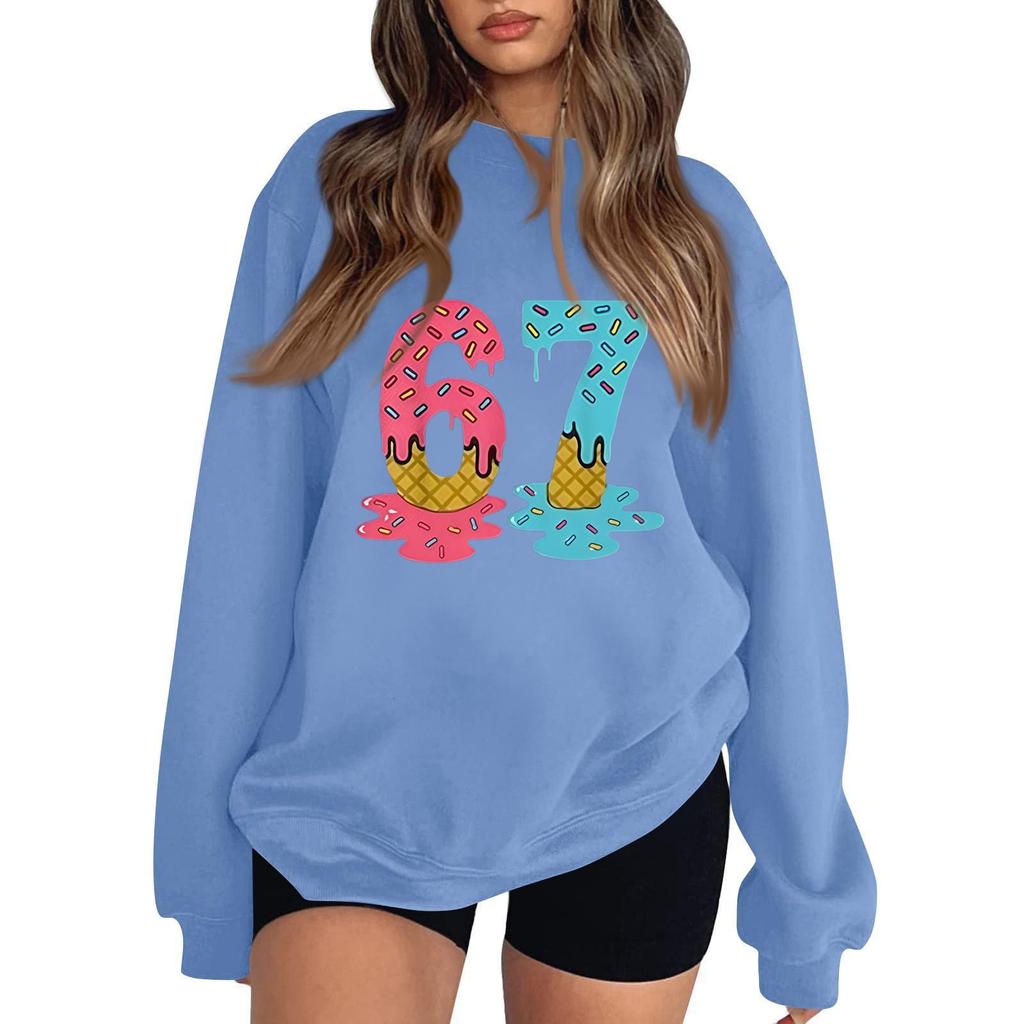 Women's Fashionable Casual Long-Sleeved Round-Neck Printed Pullover Sweatshirt