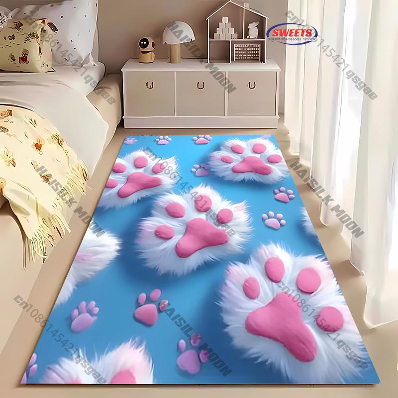 17 Styles Cat Paw Printed Carpet Rug for Living Room Bedroom Entrance Door Decor Mat, Kids' Room Decorative Mat Multi-Size Gifts