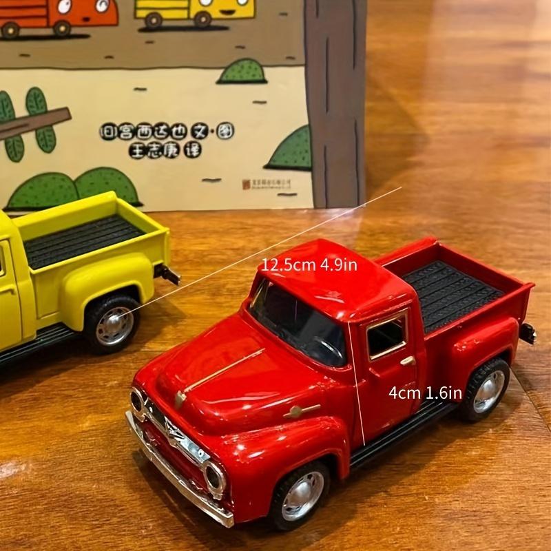 Vintage-Oldtimermodell in Pink und Rot mit Chrom-Akzenten – Retro-Pickup-Truck-Dekoration aus Metalllegierung mit zu öffnenden Türen und Motorhaube, Batterie