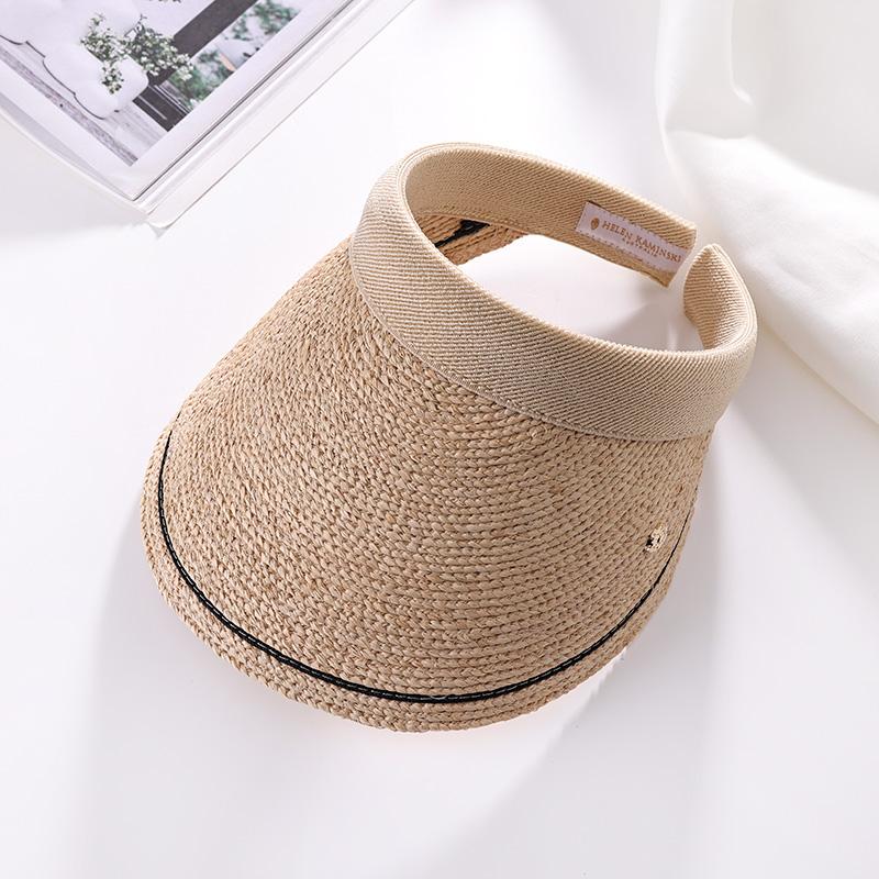 Raffia Straw Visor Hat for Women Wide Brim Summer Sun Hat with Adjustable Headband UV Protection Beach Cap Open Top Sun Visor
