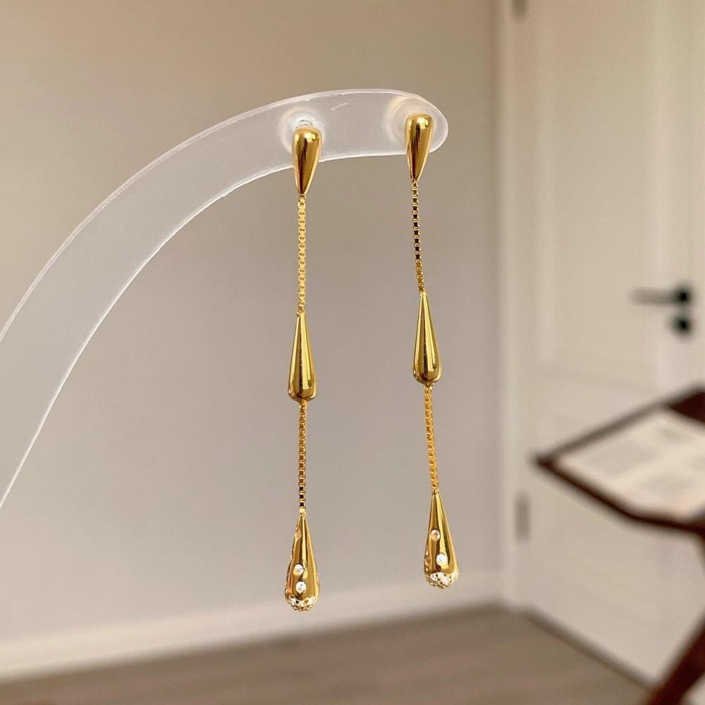 18K Edelstahl Vergoldet Wassertropfen Quaste Zirkon Ohrringe Mode Exquisit Wasserdicht Ohrringe Schmuck Geschenk für Frauen