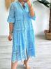 2024 Letní jednobarevné krajkové šaty s výstřihem do V a knoflíkovým zapínáním pro ženy