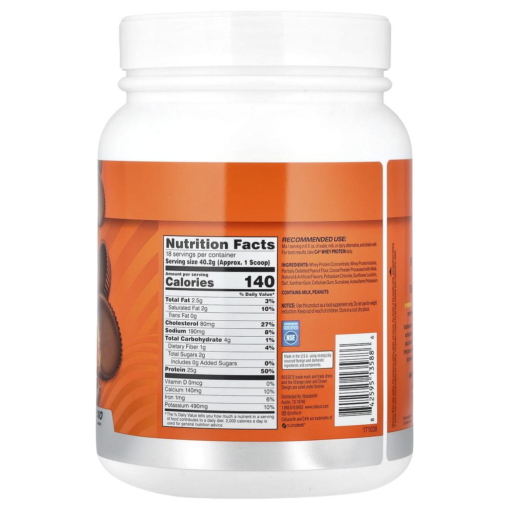 C4 / Cellucor, C4® Syrovátkový protein, Rease'S Arašídové máslo a čokoláda, 724G (1,6 lb)