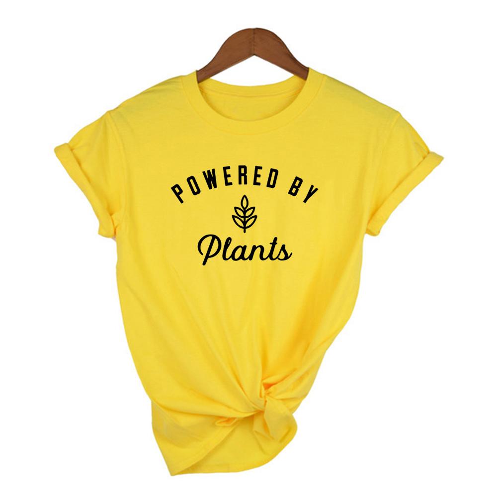 Powered By Plants Women T Shirt Round Neck Vegan Gift Shirts Graphic Tee Garden Vegetable Tumblr