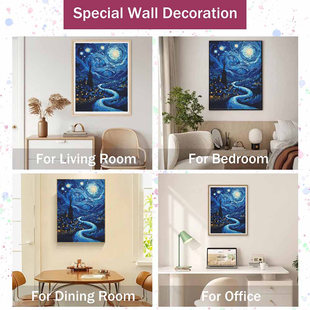 Kit Pittura Diamante Notte Stellata. Diamond Art fai da te. Regalo fatto a mano per amici e familiari. Opera d'arte per l'arredamento della casa (Punte a Rotazione Completa)