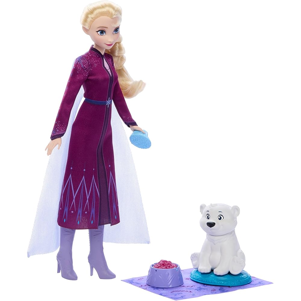 

Mattel Disney Frozen Arendelle Animals Elsa and Polar Bear Dress-Up Doll House Playset for Ages 3 and Up Purple