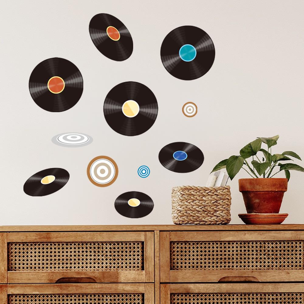 Classic Music Record Self-Adhesive Wall Stickers for Bedroom, Living Room, Entryway, Dormitory, and Home Decor.