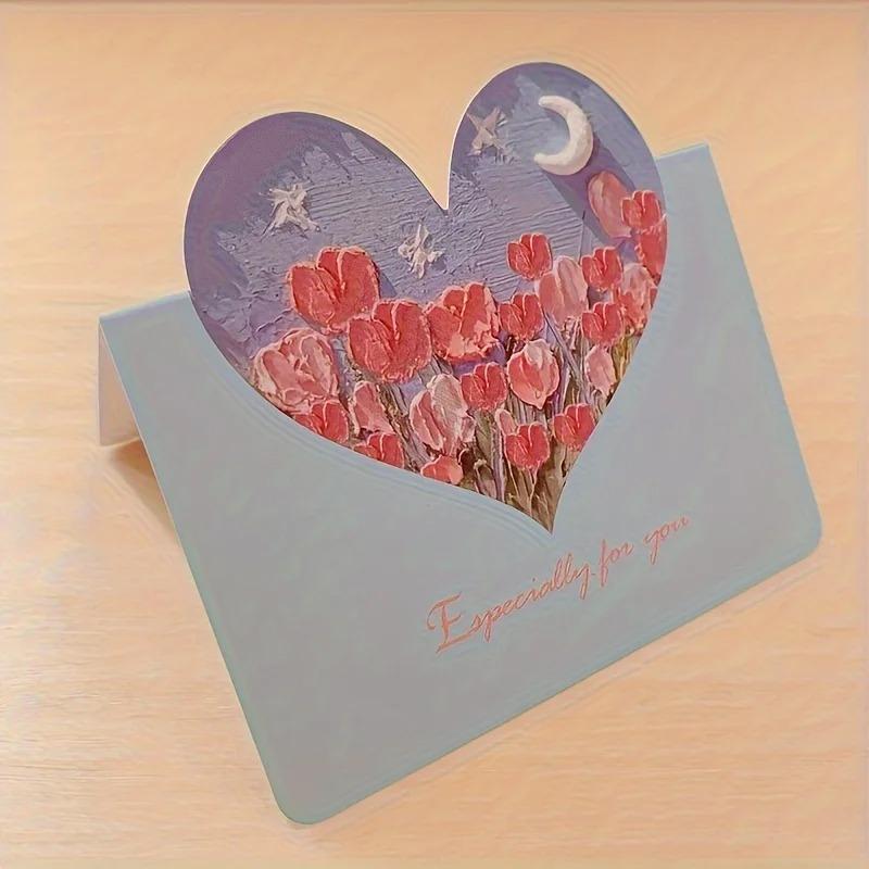 10 Sheets Cartoon 3D Oil Painting Greeting Card Handwritten Greeting Card Invitation Card Message and Greeting Card Student Gift Cards