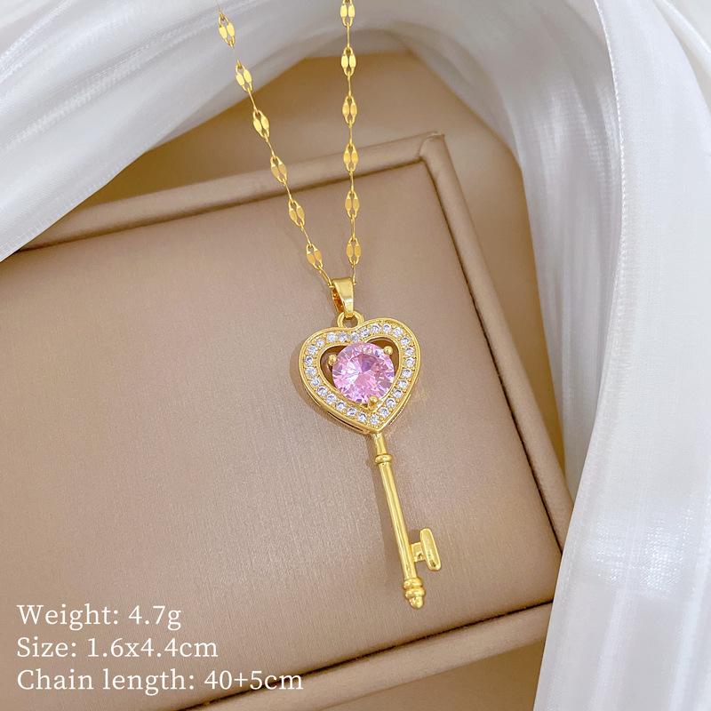Love Key Light Luxury Temperament Gorgeous Full Diamond Necklace Female Versatile Collarbone Chain Titanium Steel Chain