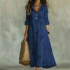 Women Floral Print V Neck Ruffle Sleeve Maxi Dress Bohemian Loose Fit Summer Dress