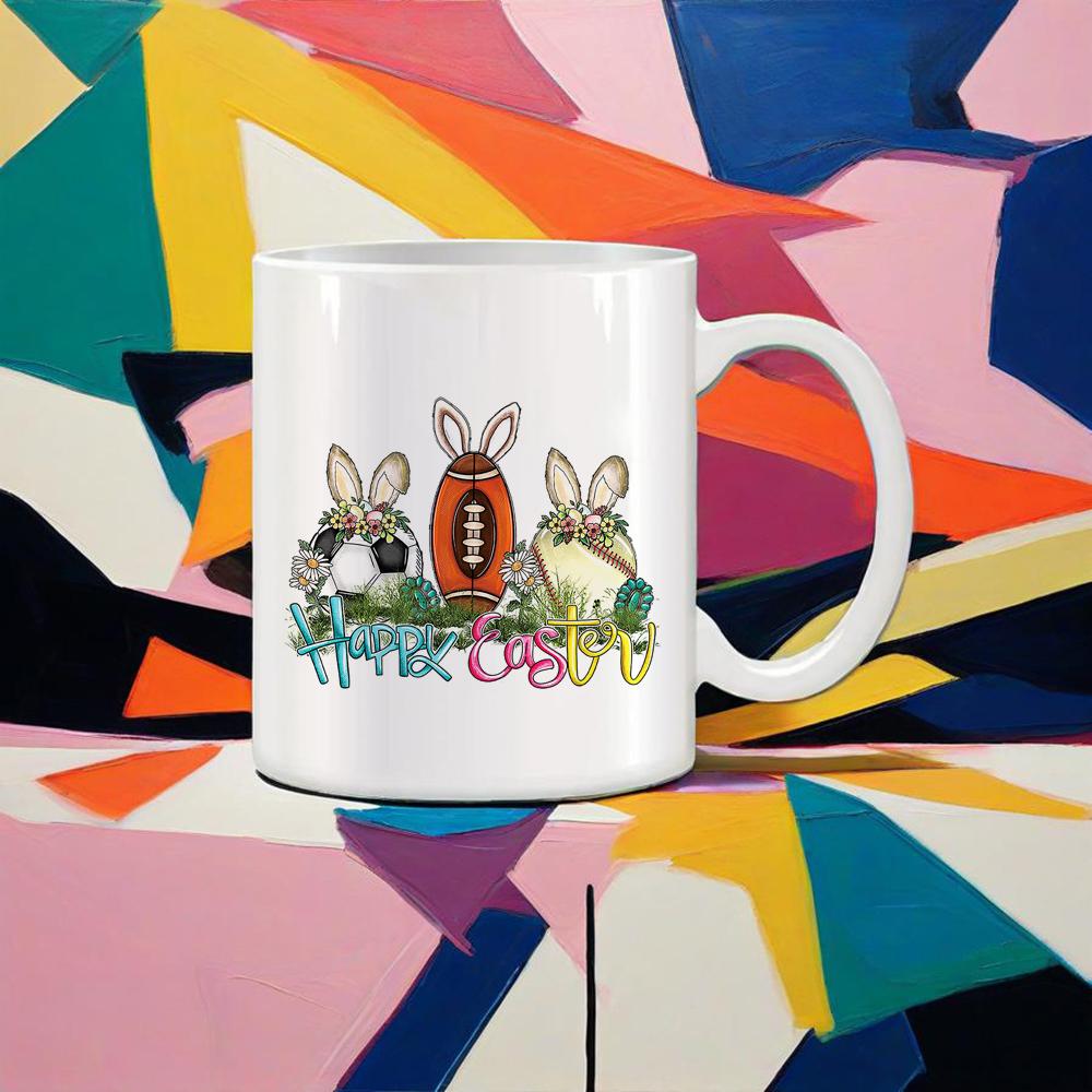 Easter Symbol Mug Hand-painted Egg Water Mug Colorful Rabbit Coffee Cups Shake Cotton Tail Cute Gift School Office Ceramic Mugs