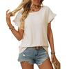 Women Solid Crew Neck Short Sleeve T‑Shirt Hollow Out Petal Sleeve Loose Casual Blouse For Spring Summer Daily Wear