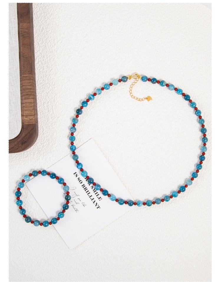 Blue Phosphorite & Garnet Sterling Silver Necklace & Bracelet Set - Elegant Natural Stone Jewelry for Women