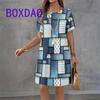Colorful Geometric Printing Women Fashion Dress Summer Short Sleeve O-Neck Loose A-Line Dress Street Female Large Size Sundress