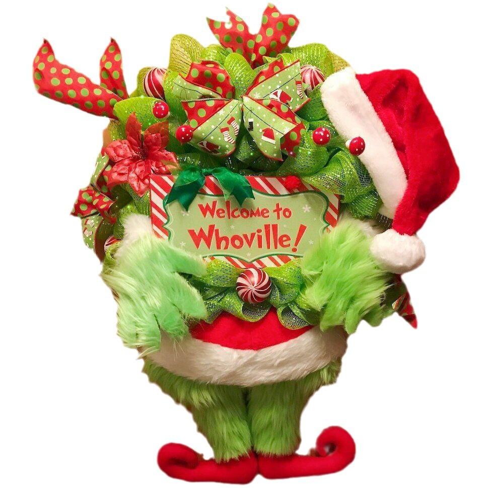 Creatieve Kerstdecoratie Deur Pluche Groen Harig Monster Hangend Ornament Grinch Been Krans Deurhanger Nieuwjaarsdecoratie