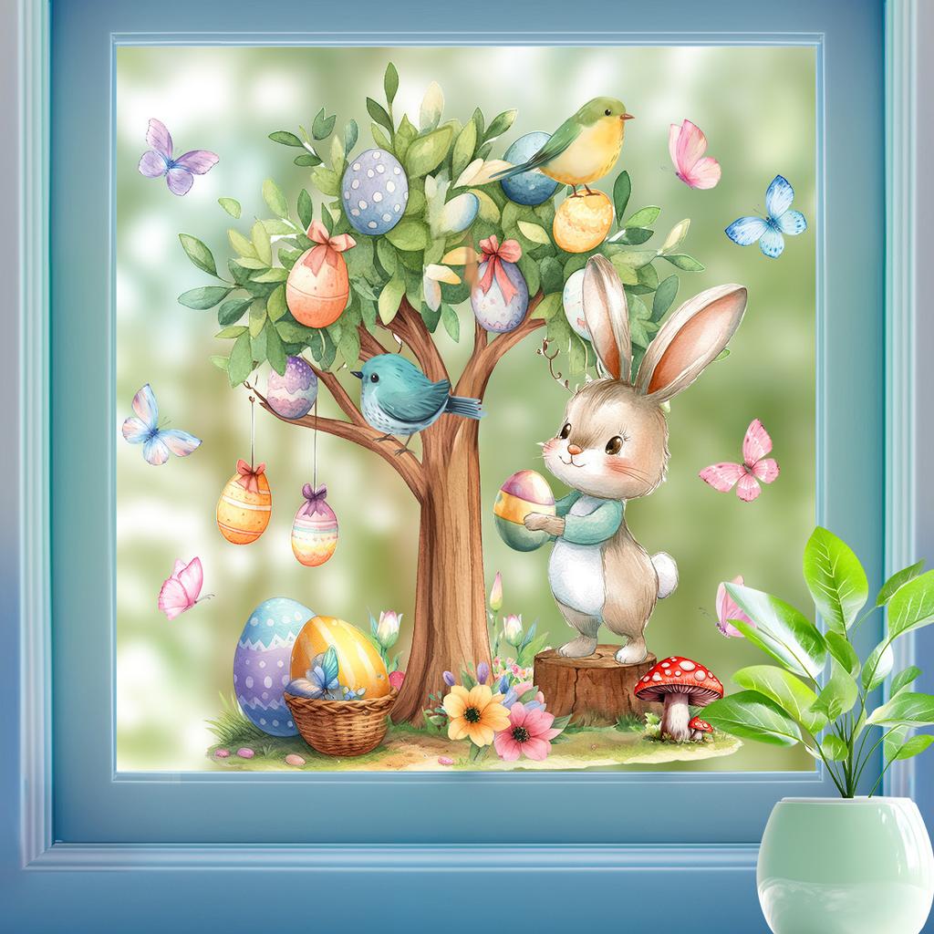 2026 Drzewko Wielkanocne Jajka Ptaki Naklejka Ścienna Samoprzylepna do Sypialni Pokoju Dziennego Dekoracja Domu