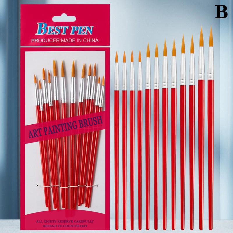 12 Pcs Painting Brushes Set Art Round Flat Hair Nylon Hair Paint Brush Pen For Oil Acrylic Watercolor School Art Supplies