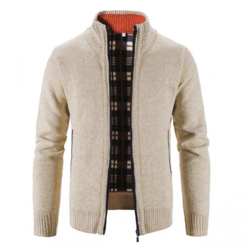 Autumn Winter Men's Stand-up Collar Knit Sweater Autumn Winter Cardigan Tops Korean Slim Solid Color Sweatercoat Jacket