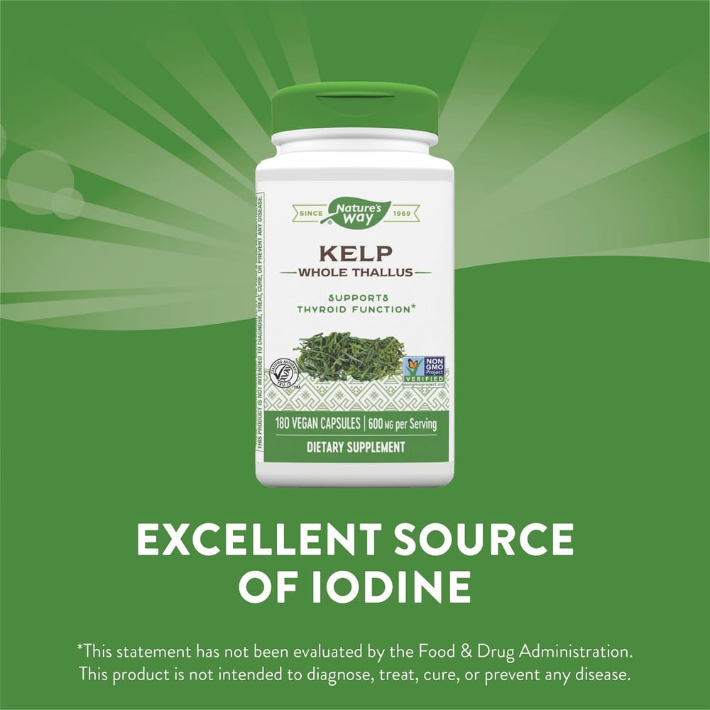 Nature's Way Kelp Whole Thallus 600mg Vegan Capsules, 180 Count