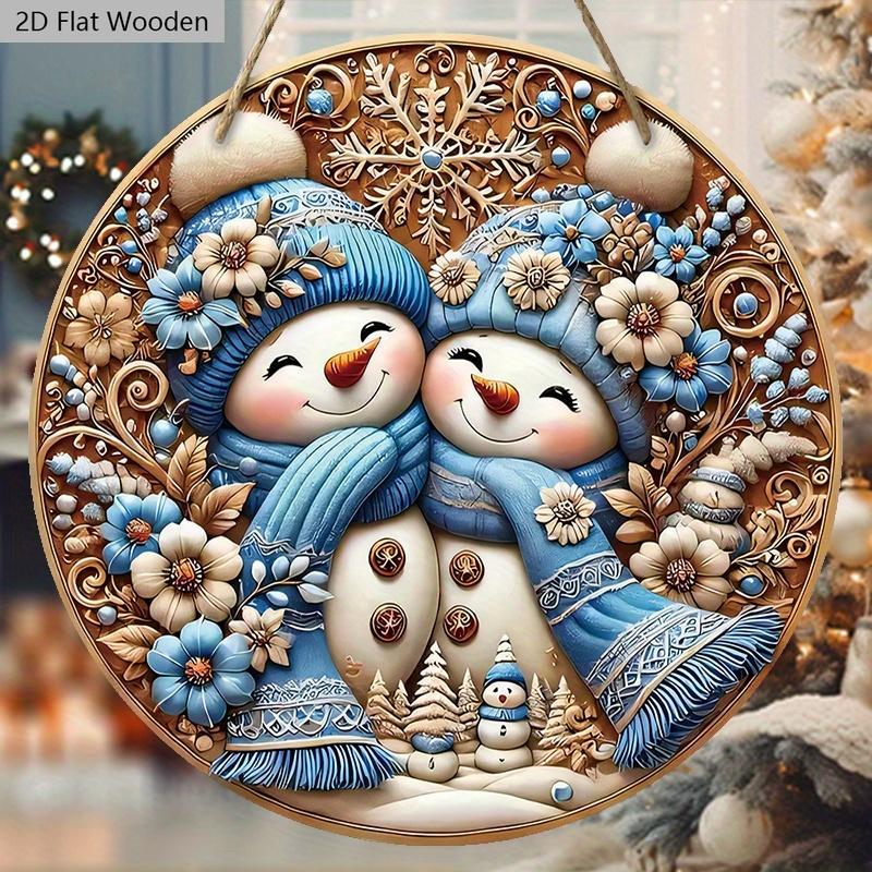 Cute Winter Wonderland Wooden Christmas Sign with Snowman Pattern - Navidad Round Sign for Front Door Wall Hanging Decor - Ideal Christmas Decoration