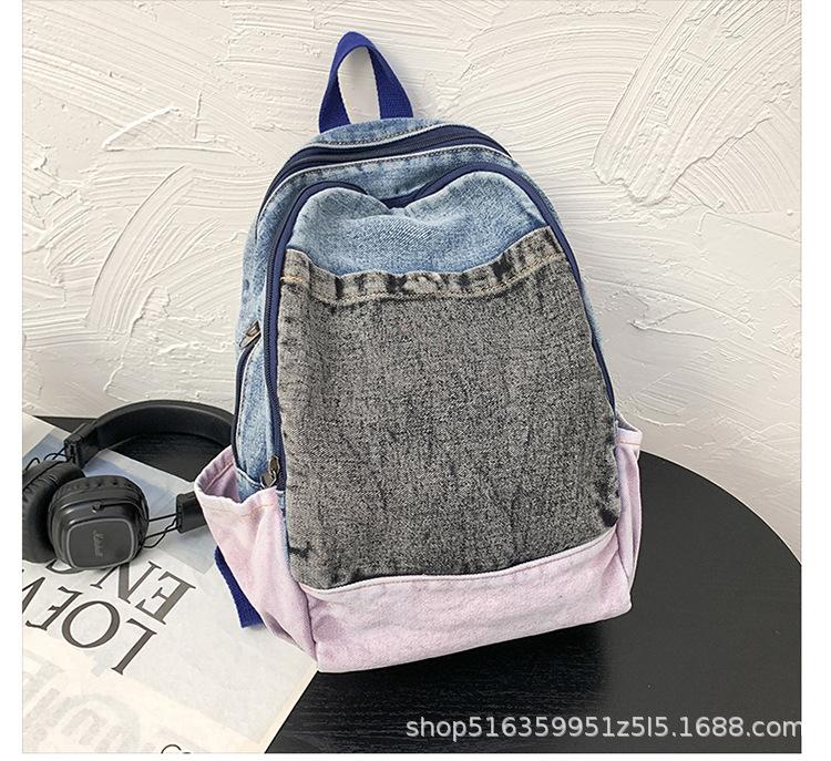 Schoolbag1011 new denim contrasting color student backpack Korean version casual large-capacity schoolbag junior high school high school multi-layer