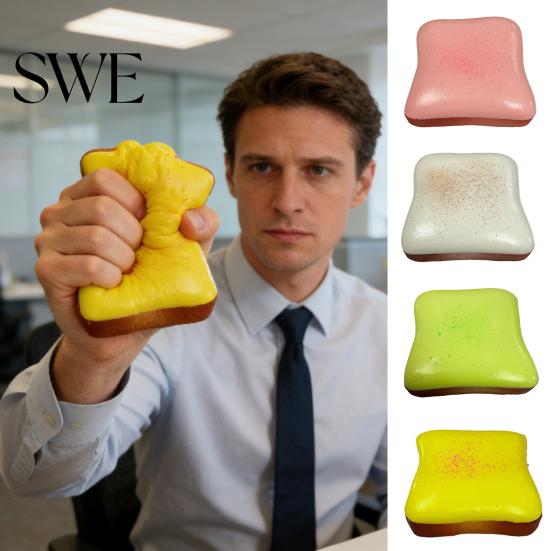 Dicker Stressball Cremiges Toast-Quetschspielzeug Weich Langsam aufgehend Realistisches Brot Fidget-Schaumstoff zur Linderung Dekompressions-Gadget Kinder Erwachsene Ablassen