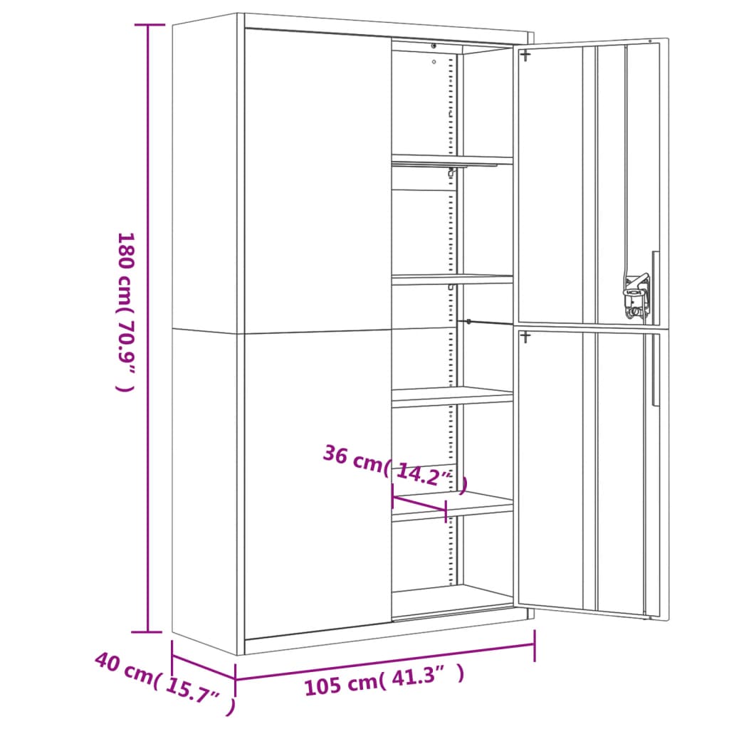Filing Cabinet Light Grey 105 x 40 x 180 cm Steel