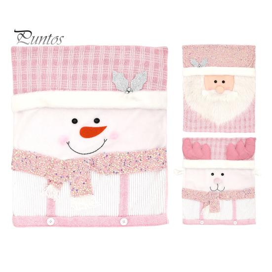 Christmas Chair Cover Santa Snowman Reindeer Chair Back Cover Pink Sequined Chair Slipcover for Dining Room Kitchen Hotel Party Decor