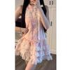 2026 Summer Pink Sleeveless Halter Top & Lace Skirt Set for Women - Sweet & Spicy Style