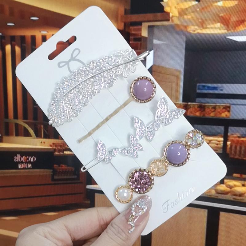 Korea Shiny Crystal Hair Clip Set Fashion Hair Accessories  Trend For Women Girl Pearl Rhinestone Hairpin Side Clip For Hair