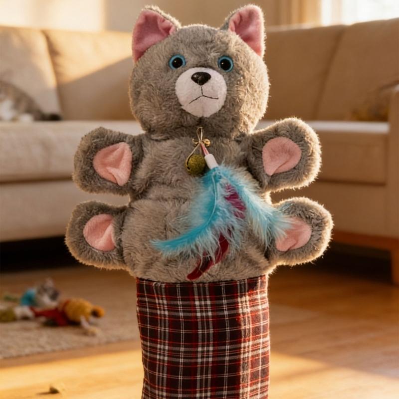 Soft Fabric Cats Wrestler Puppet Toy With Furry Construction For Scratching Play And Living Room Display