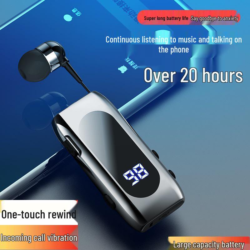 Bluetooth Wired Headset with Ultra-Long Battery, Single Ear, In-Ear Design, Vibration Alert, and Retractable for Business Calls.